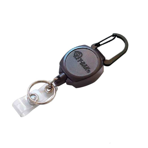 Key-Bak Sidekick ID Badge Reel with Split Ring and ID Card Strap,  Carabiner, Black, Price Beat Guarantee